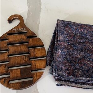 Jos. A. Bank Brown Wooden Tie Rack with Paisley Pocket Squares